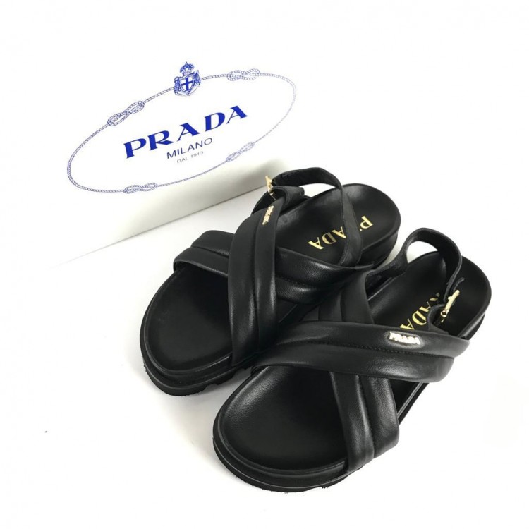 PRADA THONG FLATFORM QUİLTED SANDALS SİYAH